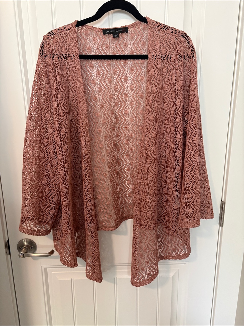 COLLEEN LOPEZ Dusty Rose Openwork Knit Cardigan/Topper
